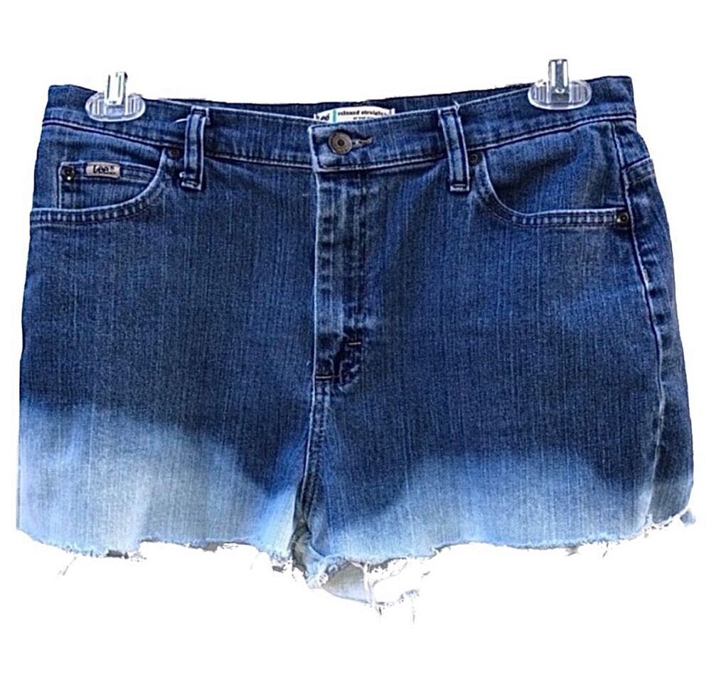 LEE Ombre’ Jean Shorts Denim Raw Hem Festival Beach Weekend Size 12